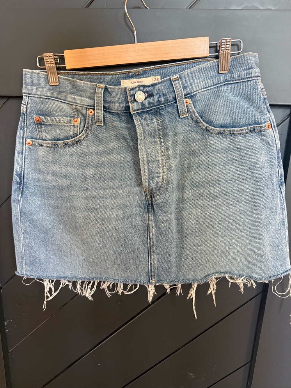 Levi's ICON Light Blue Denim Mini Skirt with Frayed Hem